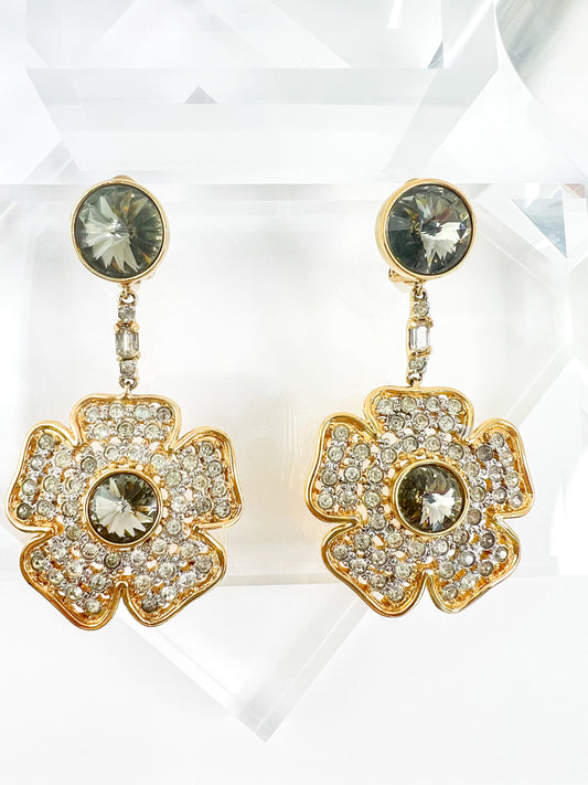 Vintage Valentino Earrings, Gold Tone Earrings, Large Flower Earrings, Dangle Earrings Drop, Made in Italy, Vintage Jewelry, Gift for her