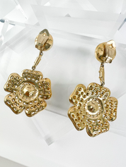Vintage Valentino Earrings, Gold Tone Earrings, Large Flower Earrings, Dangle Earrings Drop, Made in Italy, Vintage Jewelry, Gift for her