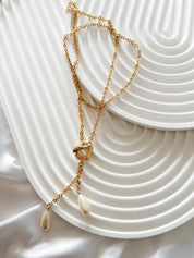 Vintage Givenchy Gold Charm Necklace – Leaf, Pearl & Heart Toggle Pendant