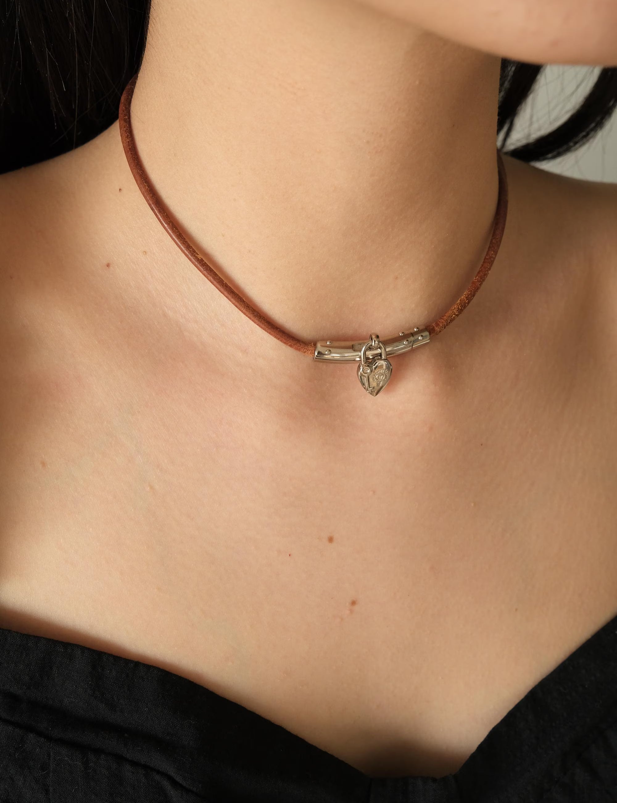 Hermes heart choker, vintage Hermès necklace, Anne de La Fantasy 2004, designer padlock necklace,  Hermès choker ,  rare Hermès jewelry