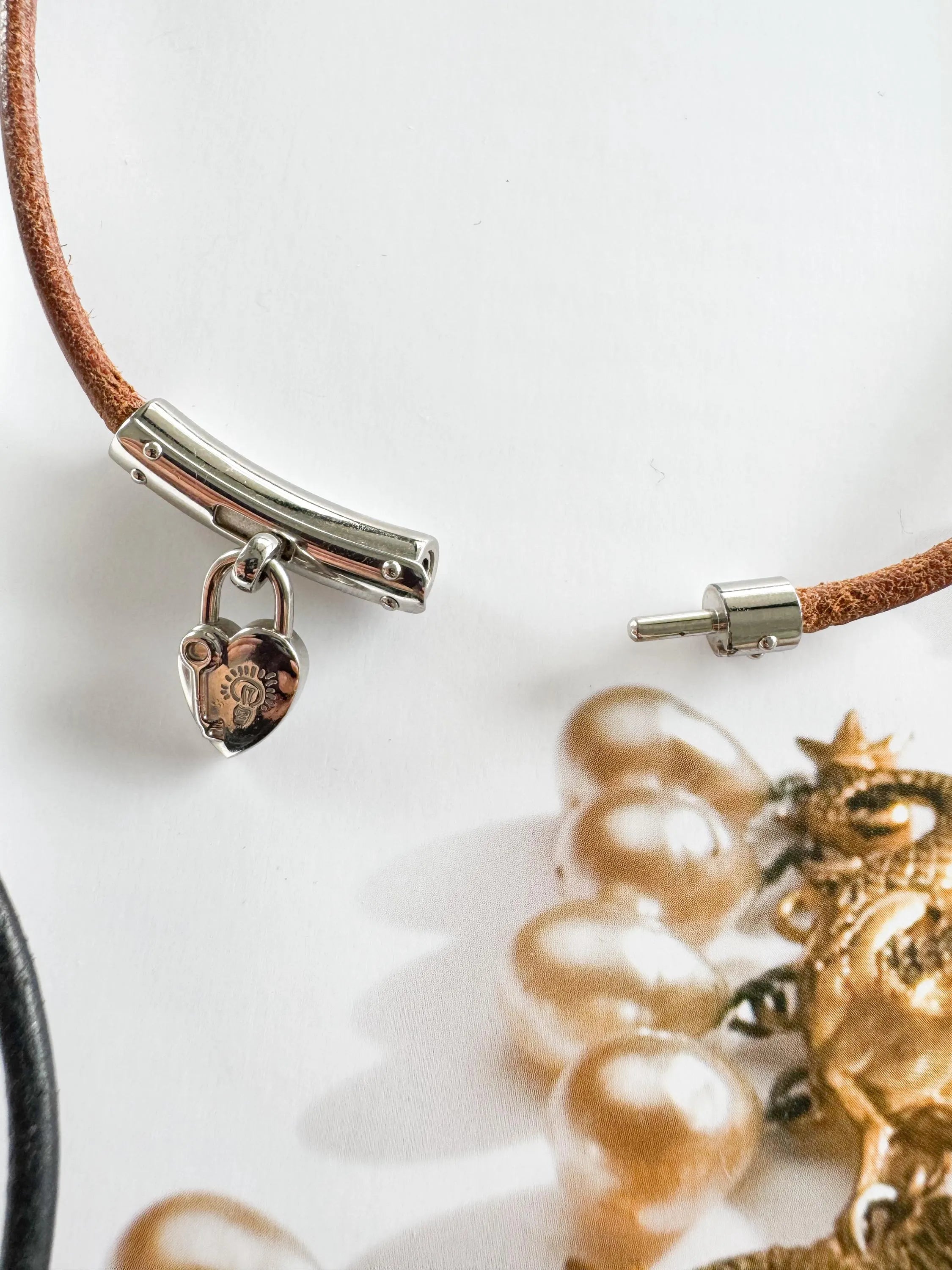 Hermès heart choker, vintage Hermès necklace, Anne de La Fantasy 2004, designer padlock necklace,  Hermès choker ,  rare Hermès jewelry
