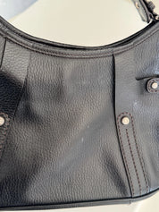 Vintage Salvatore Ferragamo black leather shoulder bag made in Italy, classic structured design, elegant 1980s luxury handbag