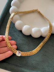 Vintage Avon gold tone rhinestone choker, boxed statement necklace and elegant luxury gift for women