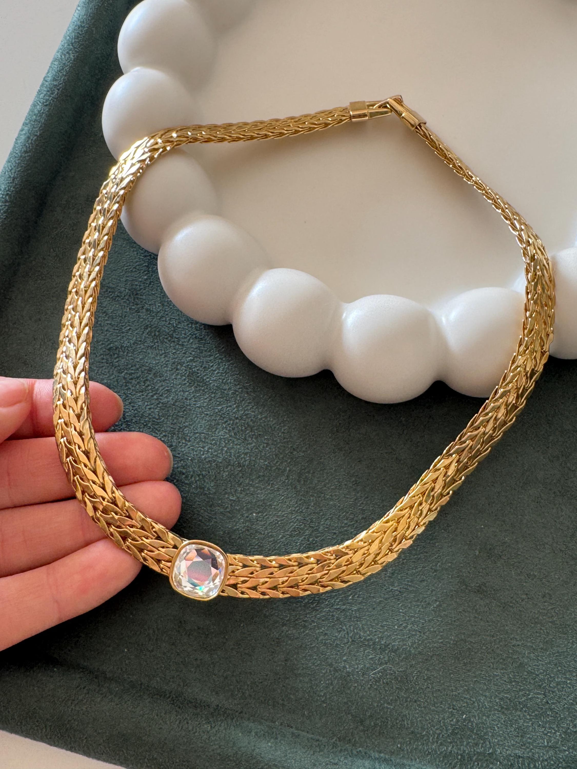 Vintage Avon gold tone rhinestone choker, boxed statement necklace and elegant luxury gift for women