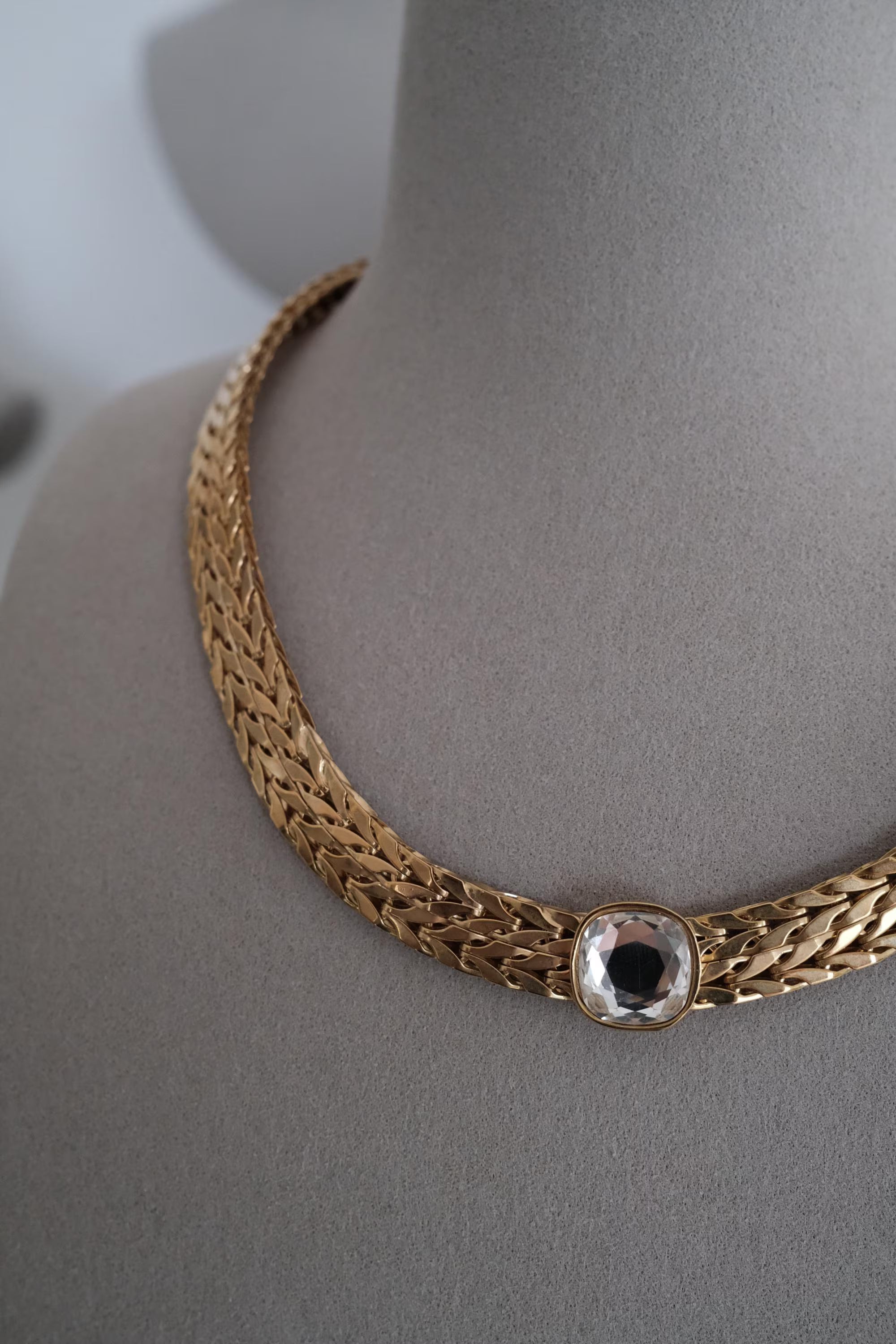 Rare vintage Avon choker necklace in gold tone, crystal rhinestone statement piece and collectible investment jewelry