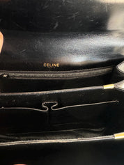 Vintage Celine black leather box bag, gold hardware designer handbag made in Italy for women