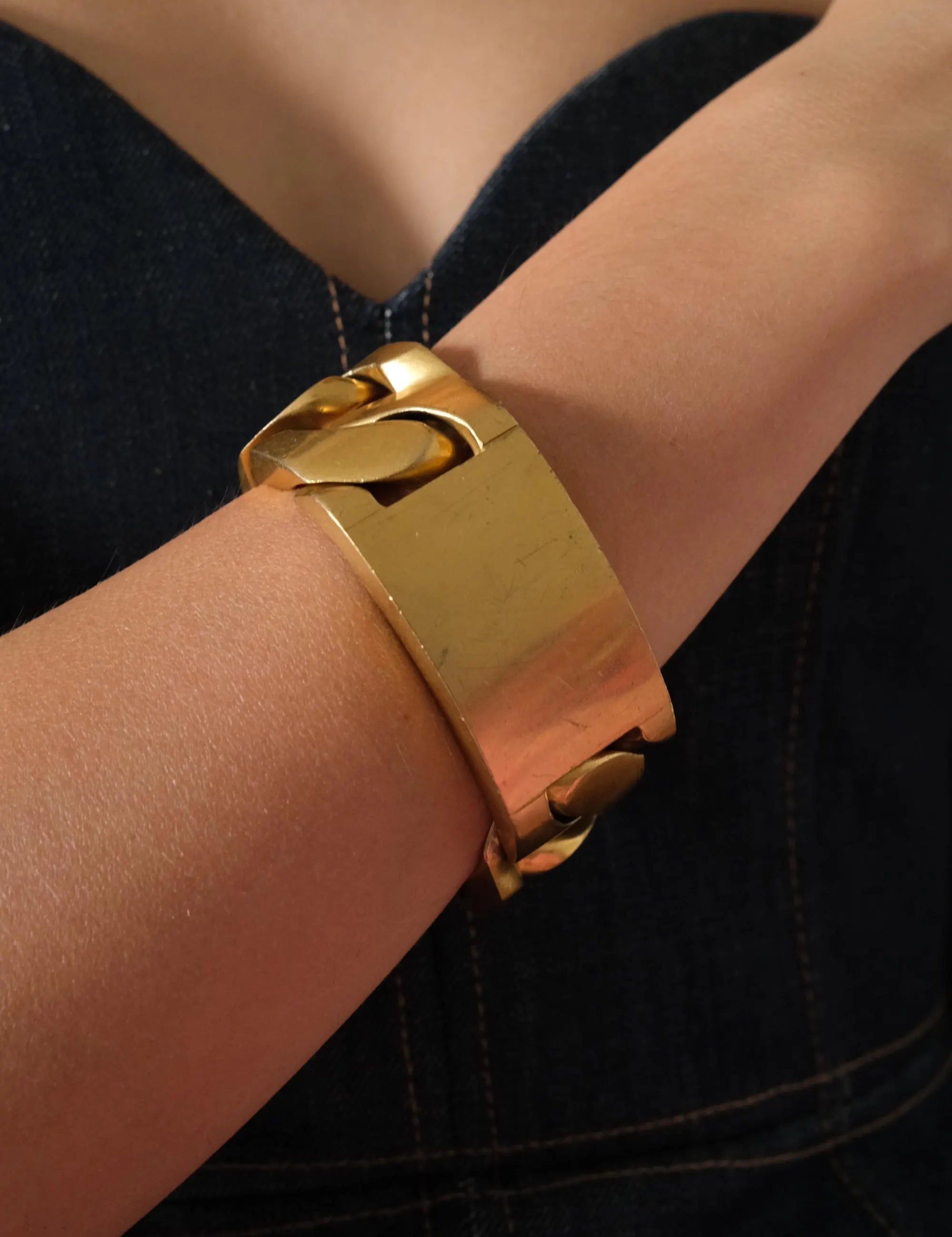 Authentic vintage Celine Phoebe Philo gold ID chain bracelet, luxury designer piece made in Italy