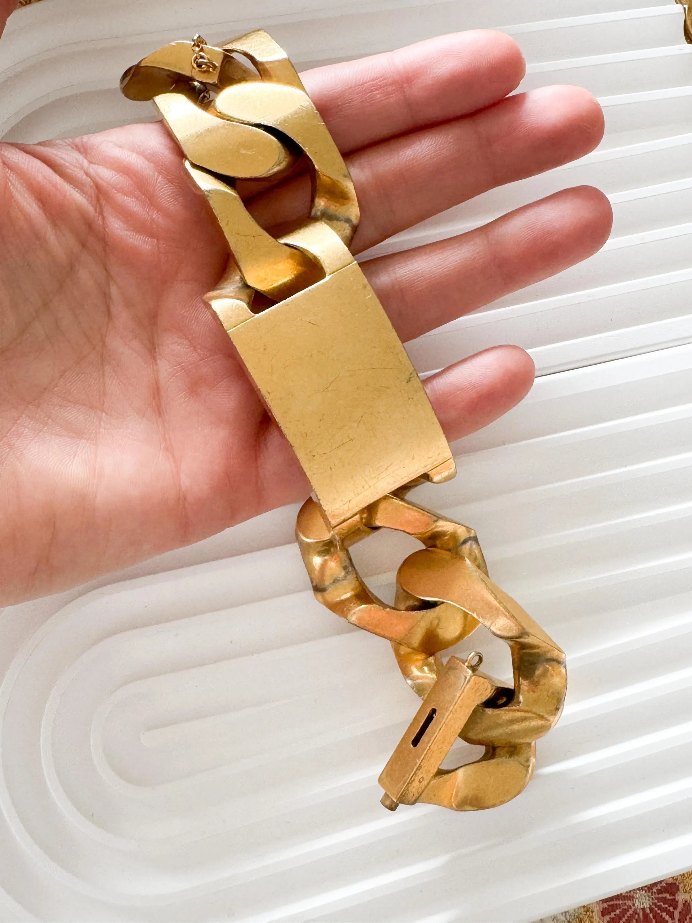 Vintage Celine Phoebe Philo gold ID chain bracelet, bold statement unisex investment piece