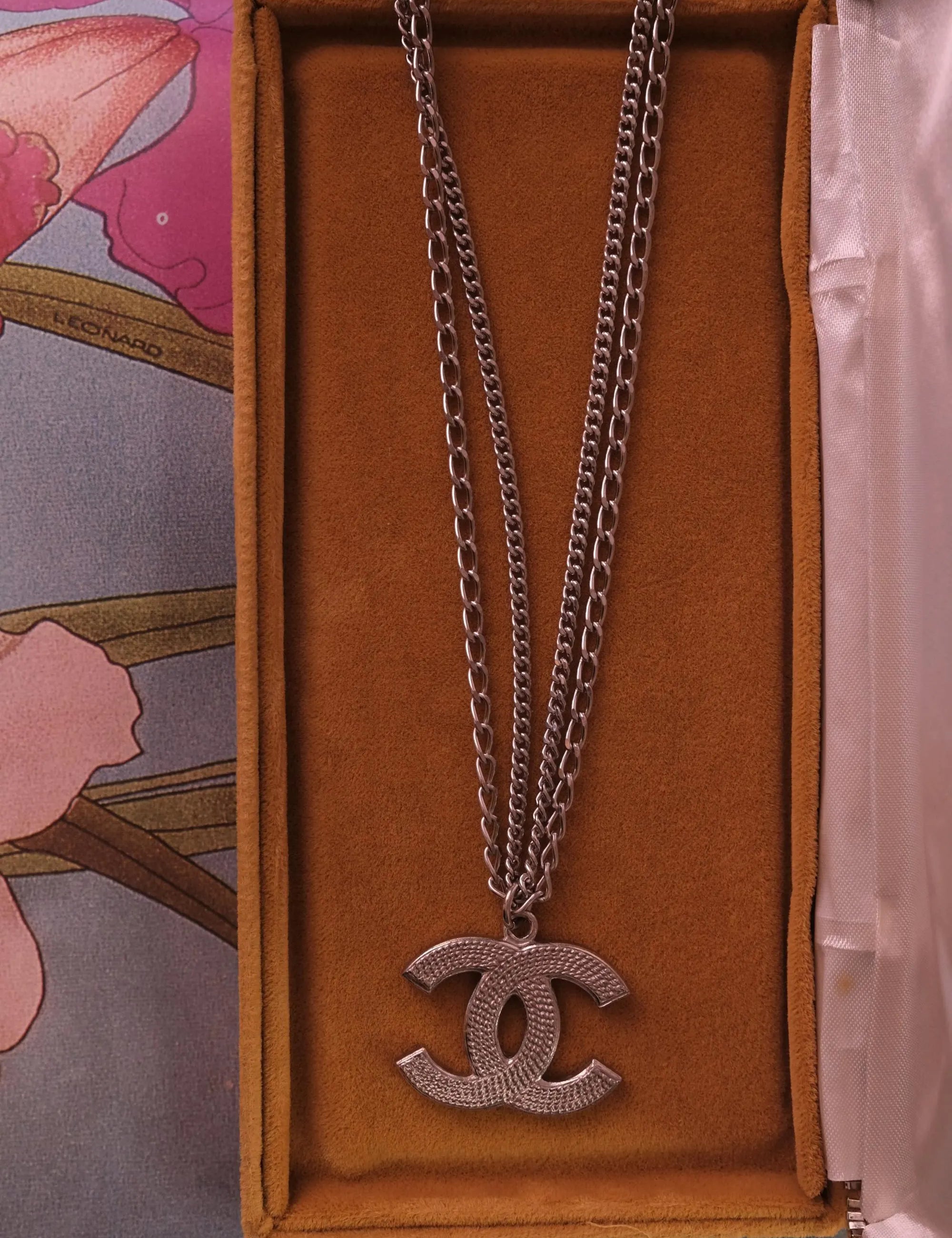 Authentic vintage Chanel silver CC logo double chain necklace, iconic French luxury designer piece