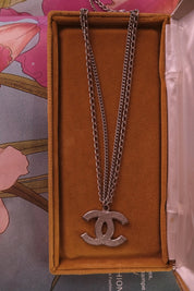 Authentic vintage Chanel silver CC logo double chain necklace, iconic French luxury designer piece