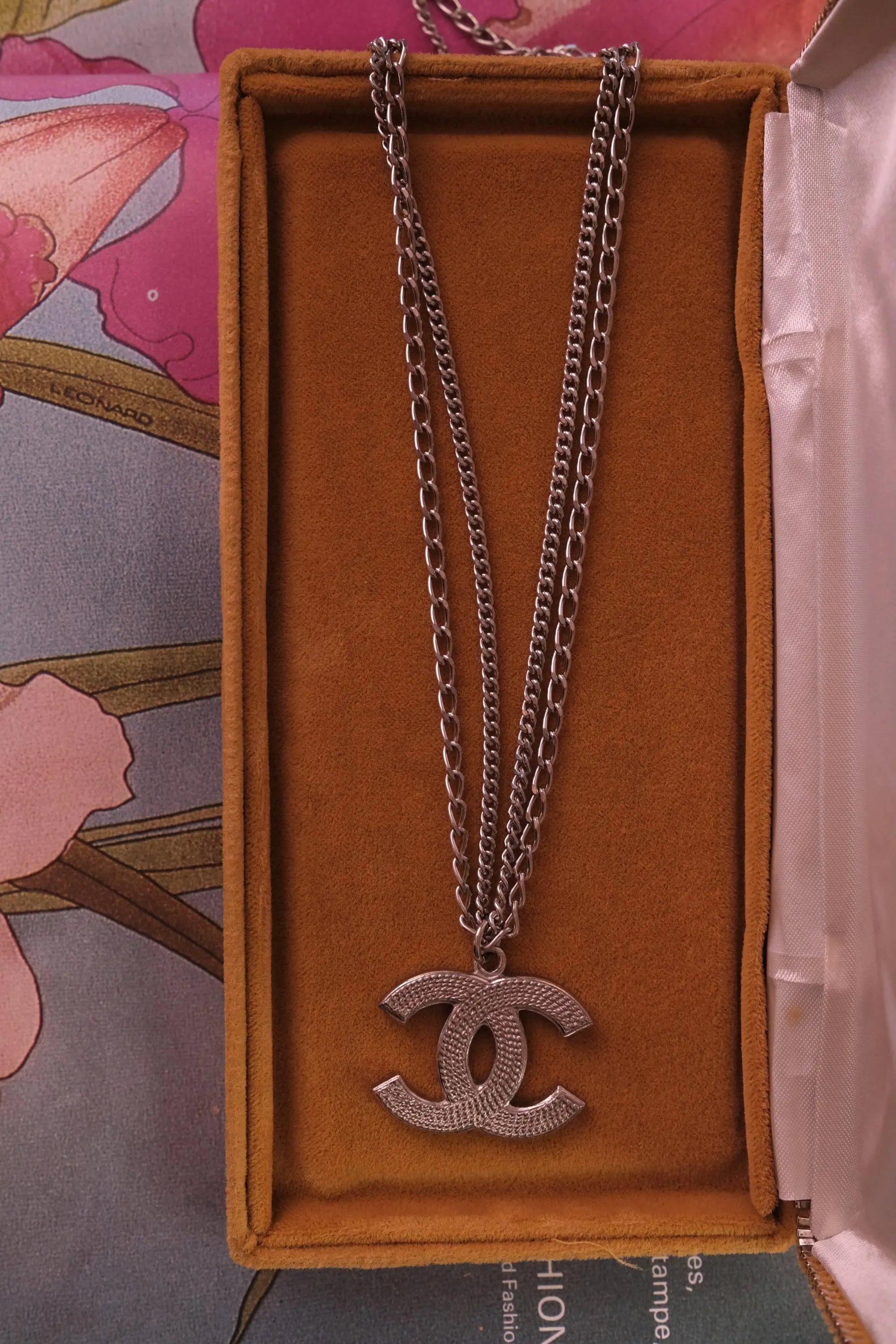 Authentic vintage Chanel silver CC logo double chain necklace, iconic French luxury designer piece