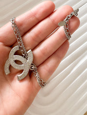 Rare vintage Chanel silver interlocking CC necklace, collectible luxury accessory made in France