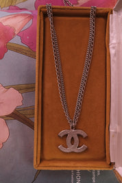 Authentic vintage Chanel silver CC logo double chain necklace, iconic French luxury designer piece