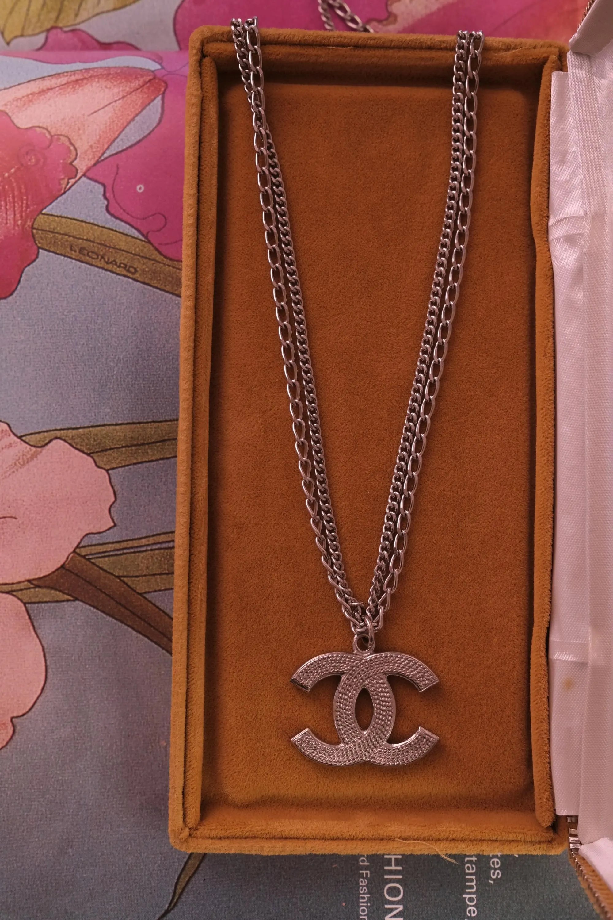 Authentic vintage Chanel silver CC logo double chain necklace, iconic French luxury designer piece