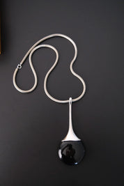 Vintage Christian Dior 1971 black cabochon statement pendant necklace in silver tone