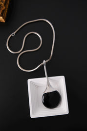 Vintage Christian Dior 1971 silver-tone snake chain pendant necklace full view