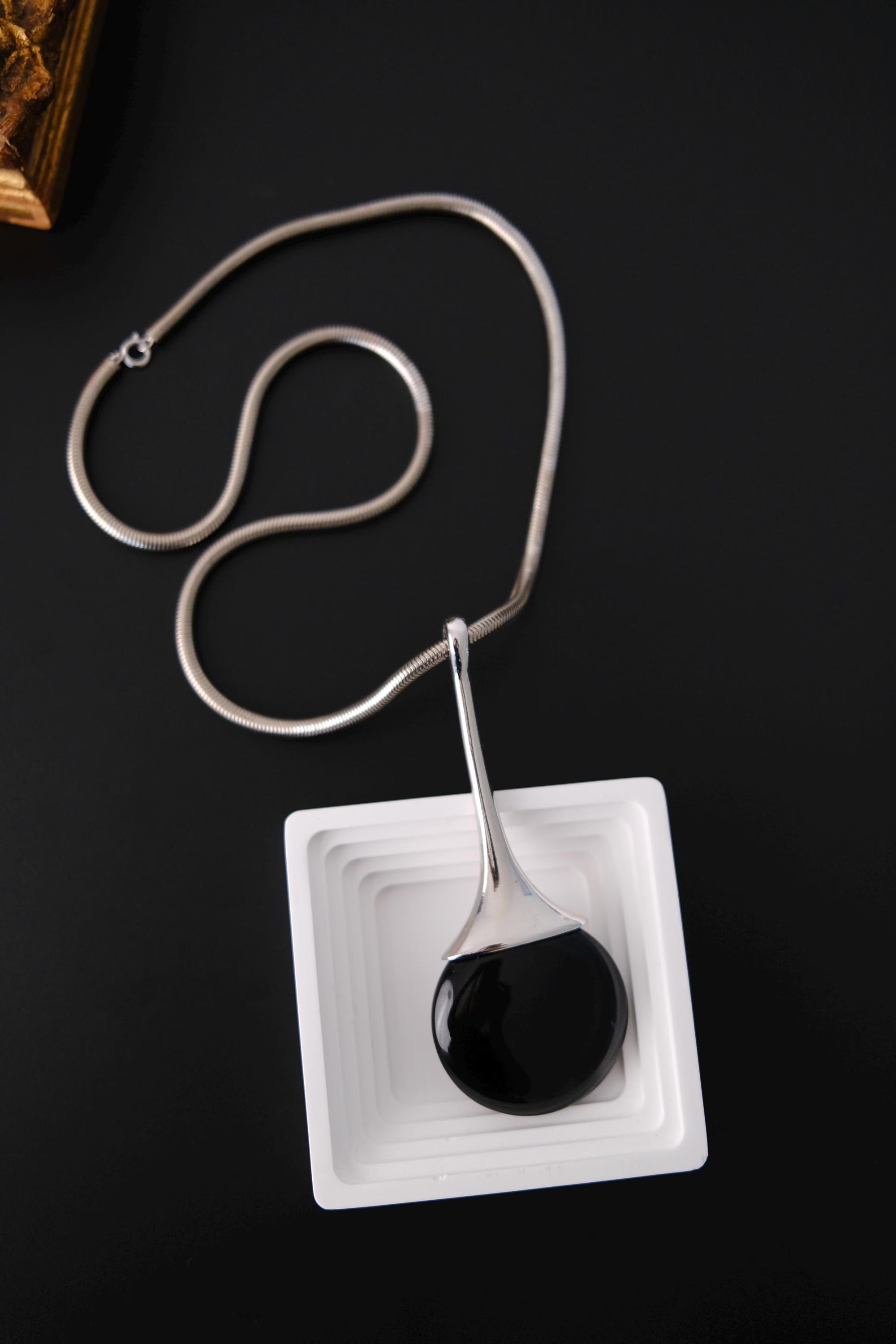 Vintage Christian Dior 1971 silver-tone snake chain pendant necklace full view