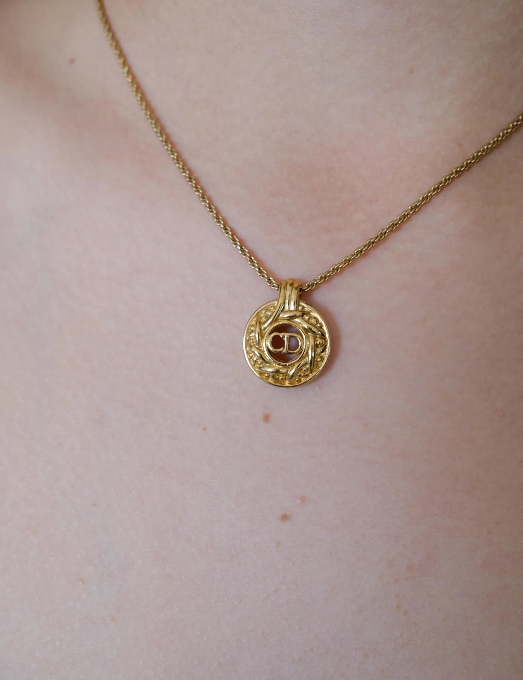 Vintage Christian Dior gold tone CD logo chain necklace, elegant designer jewelry and perfect luxury gift for her