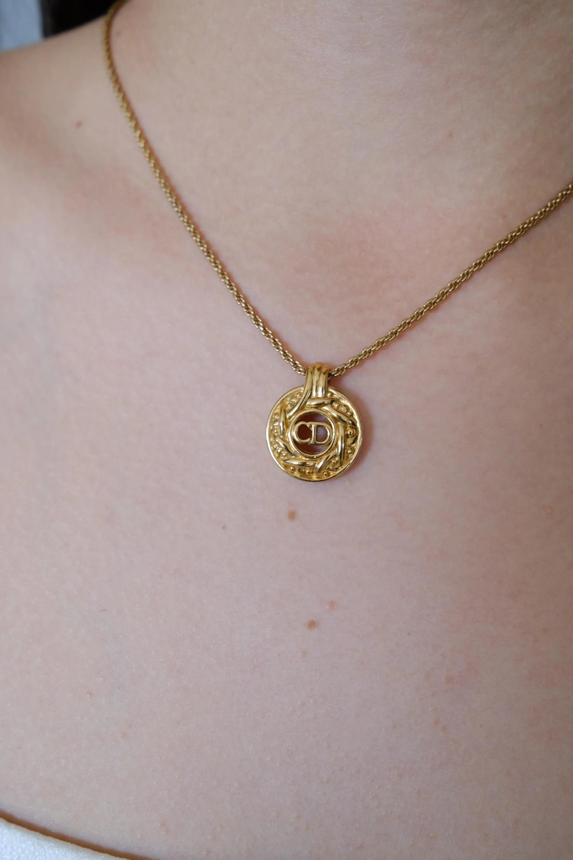 Vintage Christian Dior gold tone CD logo chain necklace, elegant designer jewelry and perfect luxury gift for her