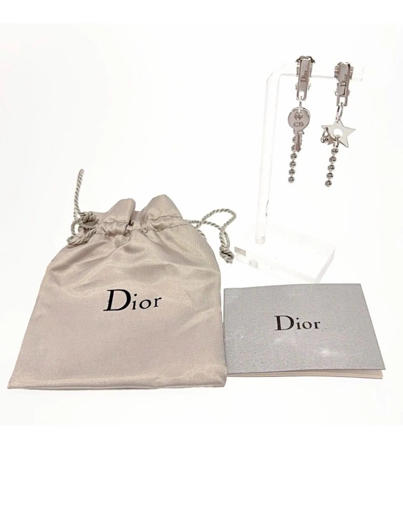 Vintage Christian Dior star and key earrings with Dior dust bag