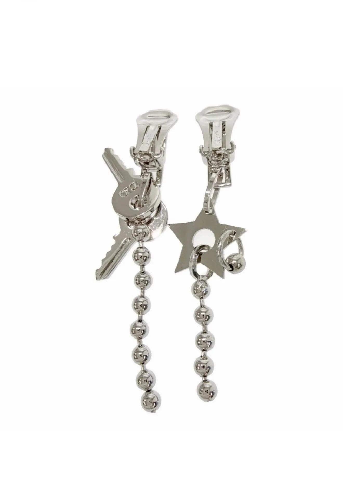 Vintage Dior John Galliano asymmetric star and key earrings detail