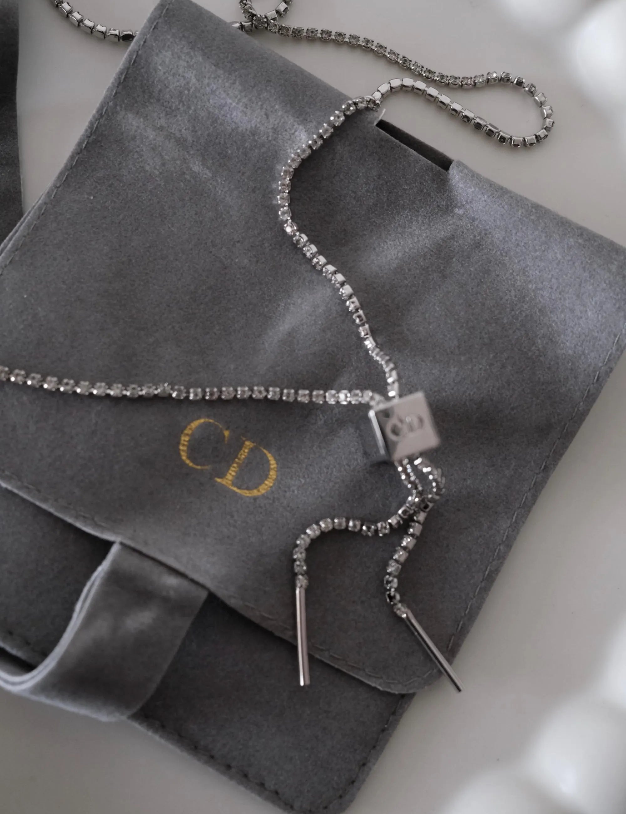 Vintage Christian Dior silver tone logo necklace, designer luxury fashion jewelry, Galliano era collectible accessory for women