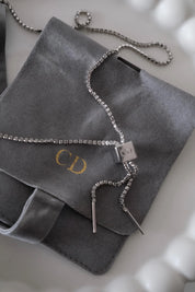 Vintage Christian Dior silver tone logo necklace, designer luxury fashion jewelry, Galliano era collectible accessory for women