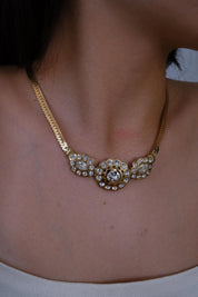 Authentic vintage Christian Dior gold plated floral necklace and earrings set, elegant luxury designer jewelry with timeless Paris style