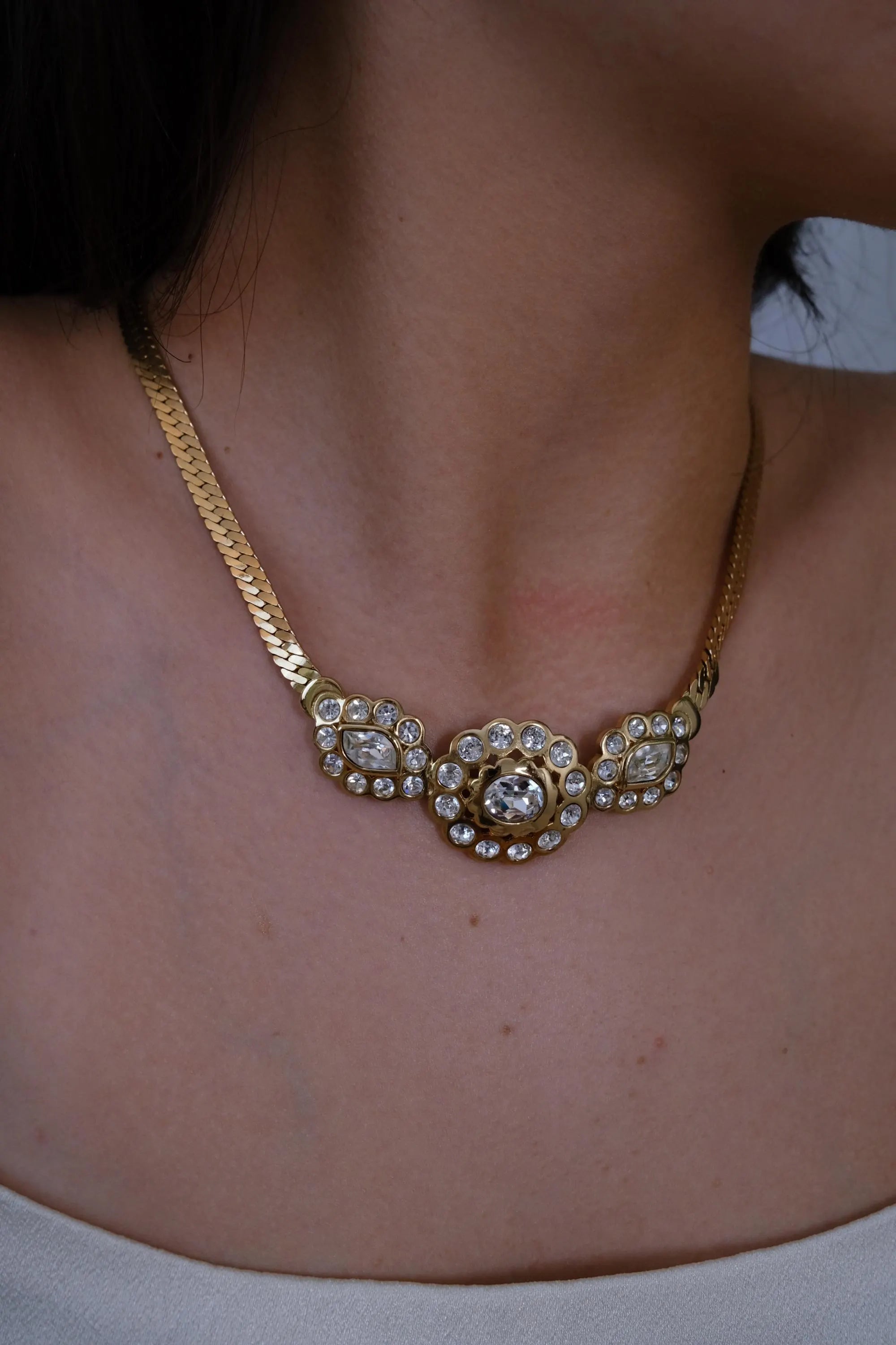 Authentic vintage Christian Dior gold plated floral necklace and earrings set, elegant luxury designer jewelry with timeless Paris style