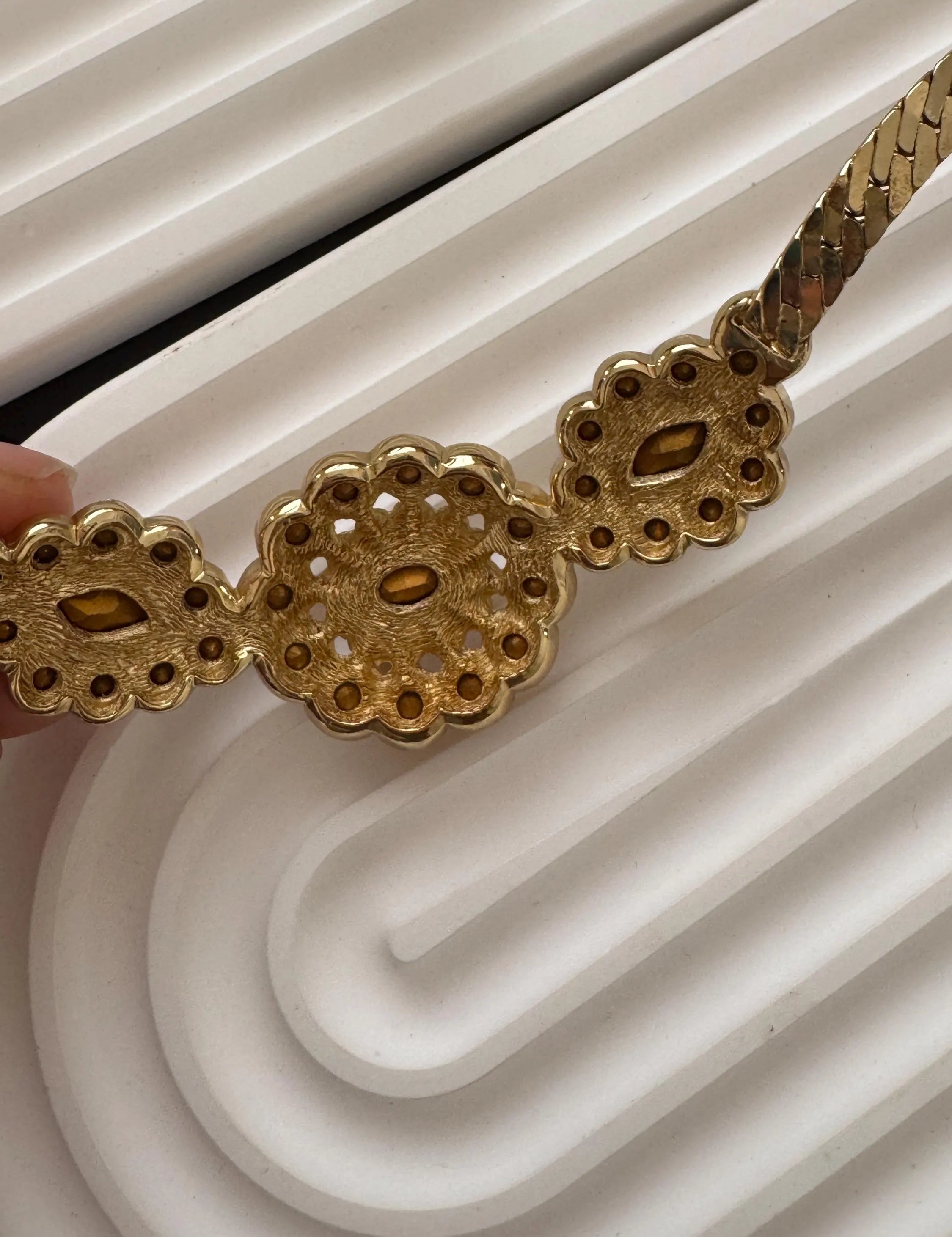Authentic vintage Christian Dior gold plated floral necklace and earrings set, elegant luxury designer jewelry with timeless Paris style