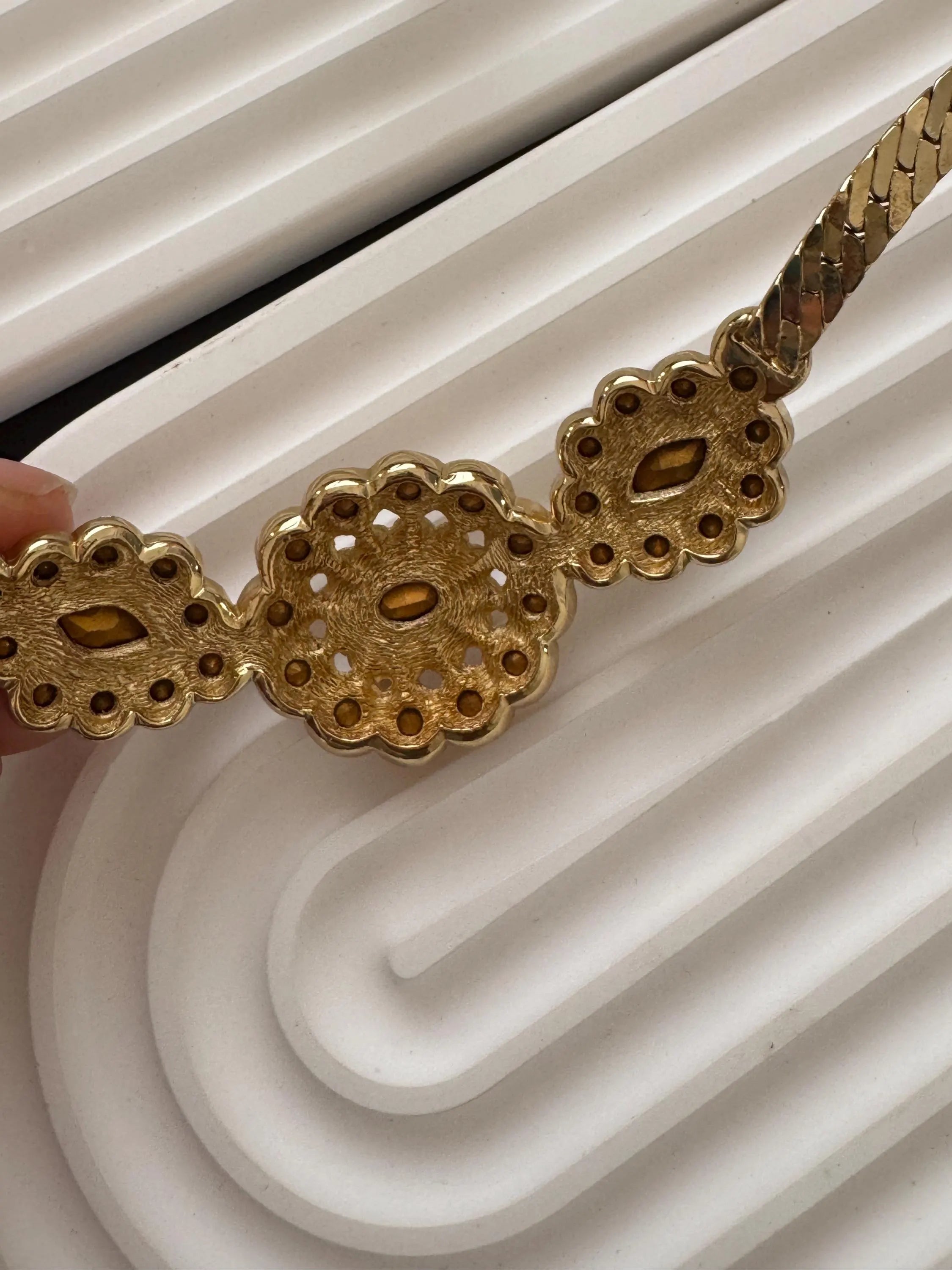 Vintage Christian Dior gold floral crystal jewelry set, sophisticated luxury statement piece for elegant women