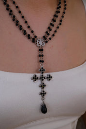Vintage Dolce & Gabbana black bead cross necklace, elegant designer jewelry
