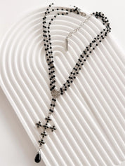 Vintage Dolce & Gabbana black bead cross necklace, elegant designer jewelry