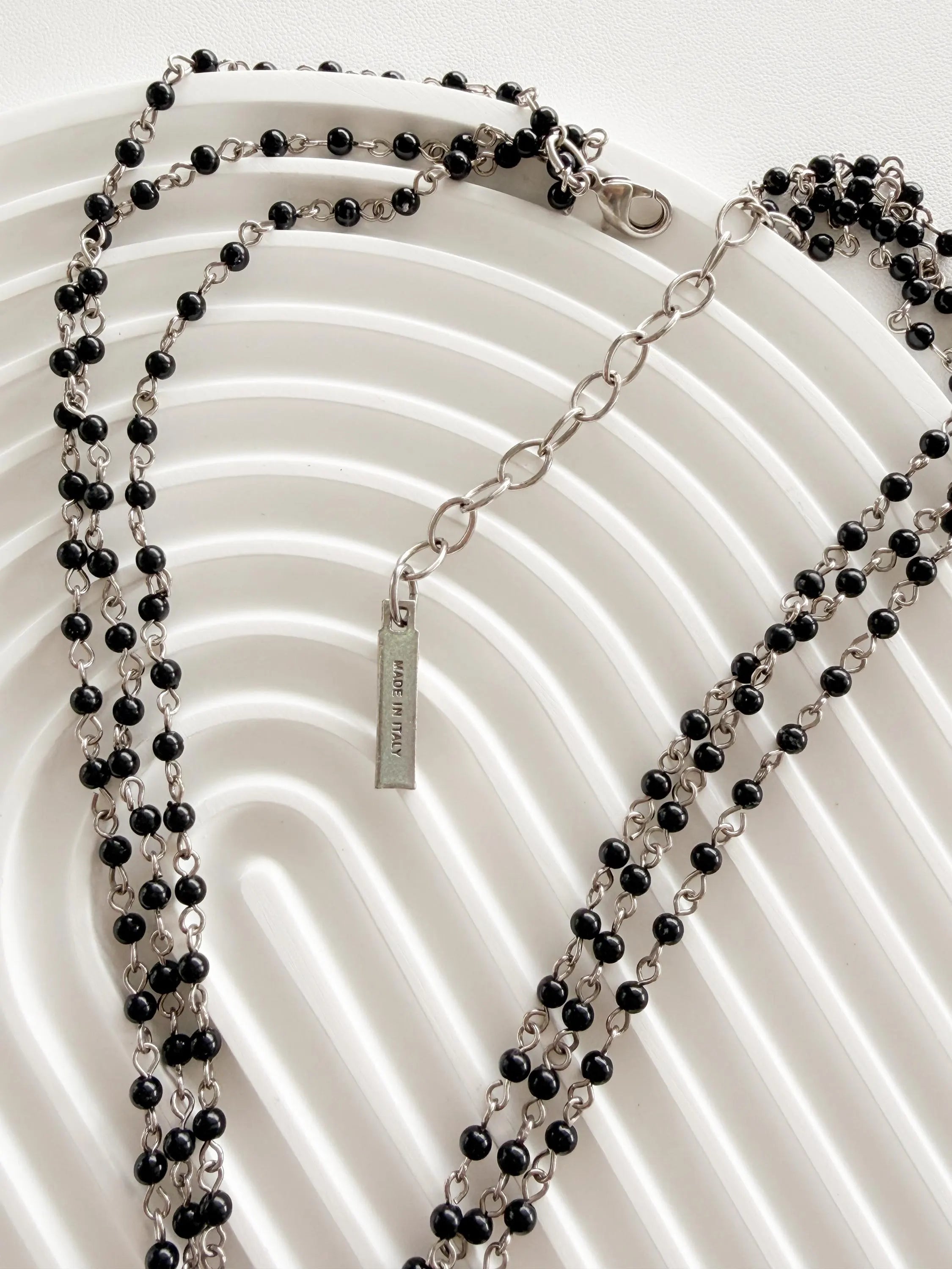 Vintage Dolce & Gabbana silver cross necklace with black beads, statement designer piece