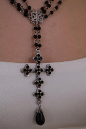 Vintage Dolce & Gabbana black bead cross necklace with silver tone pendant