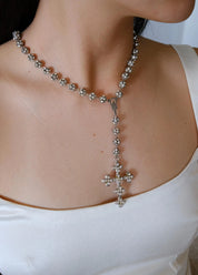 Vintage Dolce & Gabbana crystal cross necklace in silver tone, refined designer jewelry and rare luxury piece for sophisticated women