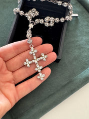 Vintage Dolce & Gabbana crystal cross necklace, silver tone designer jewelry for women who love luxury accessories