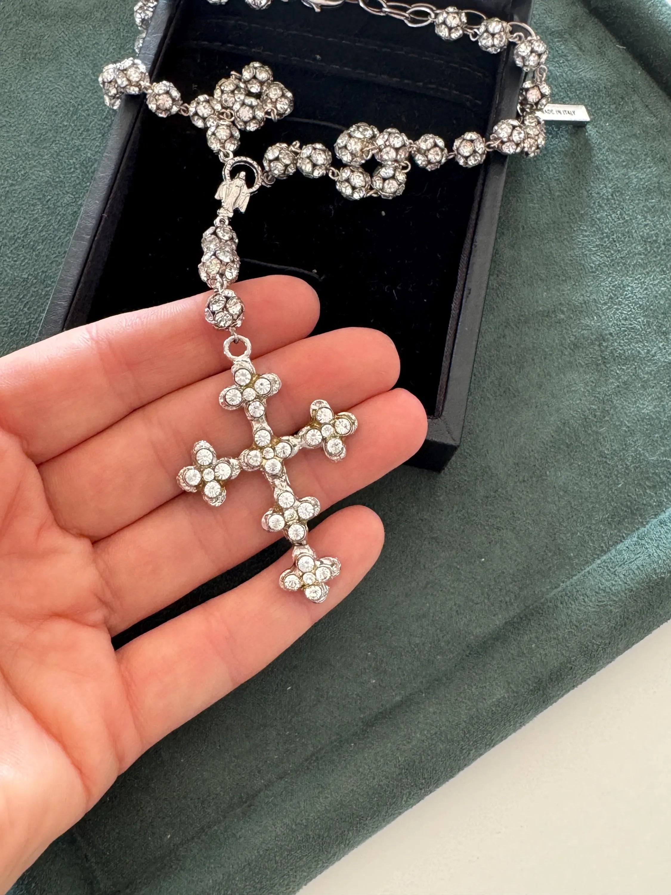 Vintage Dolce & Gabbana crystal cross necklace, silver tone designer jewelry for women who love luxury accessories