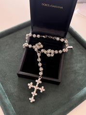 Rare vintage Dolce & Gabbana crystal cross necklace, boxed designer jewelry and luxury gift for women