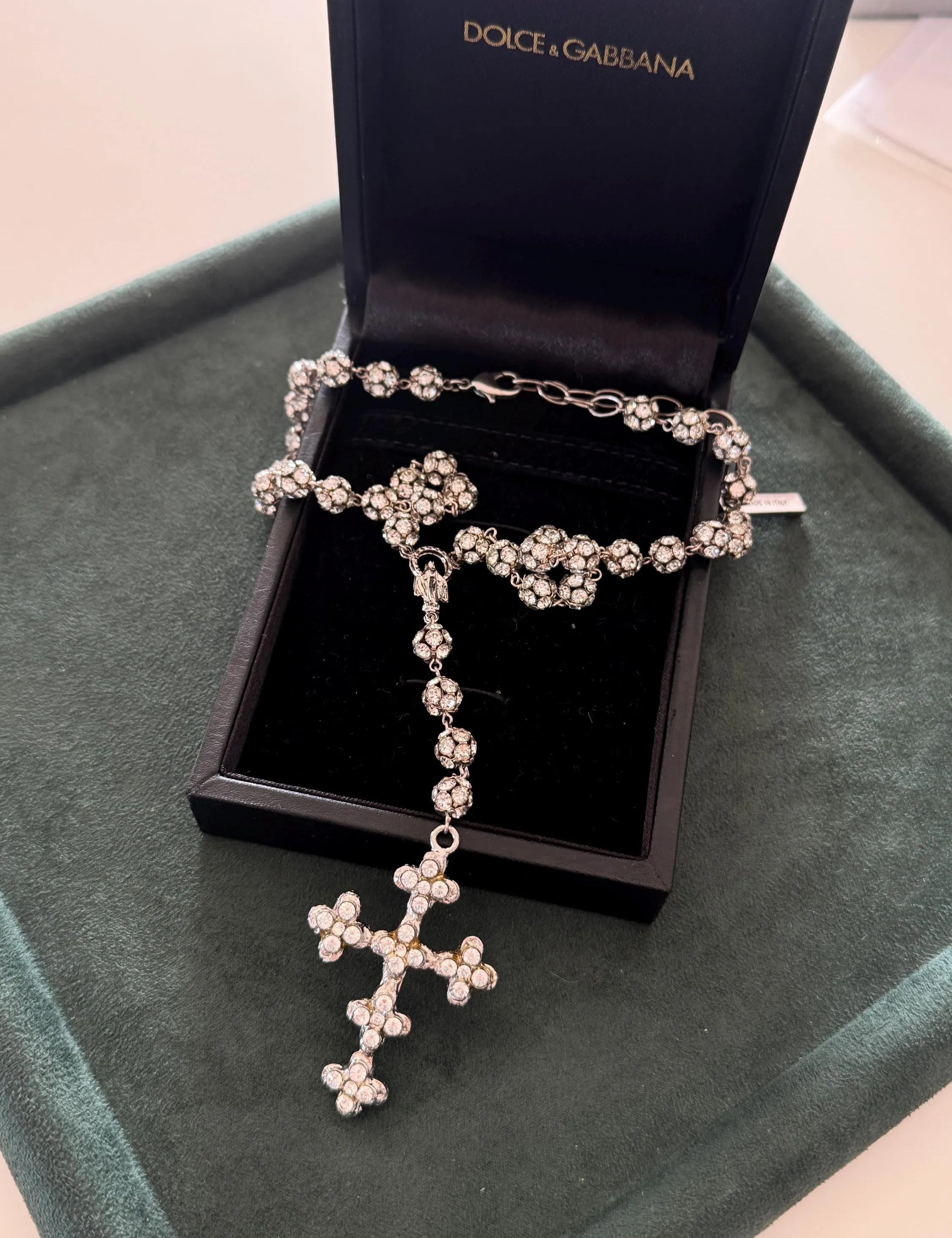 Rare vintage Dolce & Gabbana crystal cross necklace, boxed designer jewelry and luxury gift for women