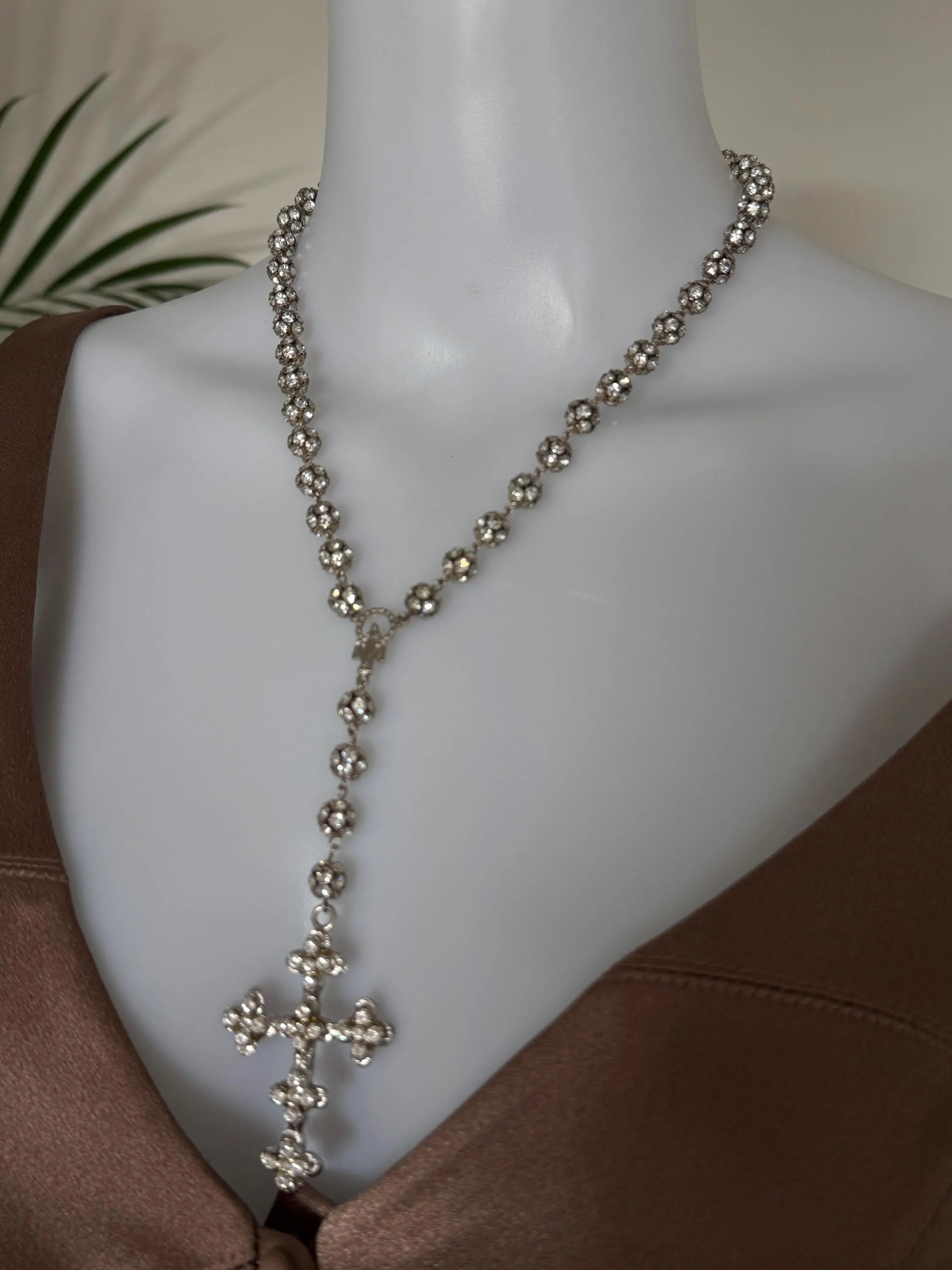 Vintage Dolce & Gabbana crystal cross necklace, silver tone designer jewelry for women who love luxury accessories