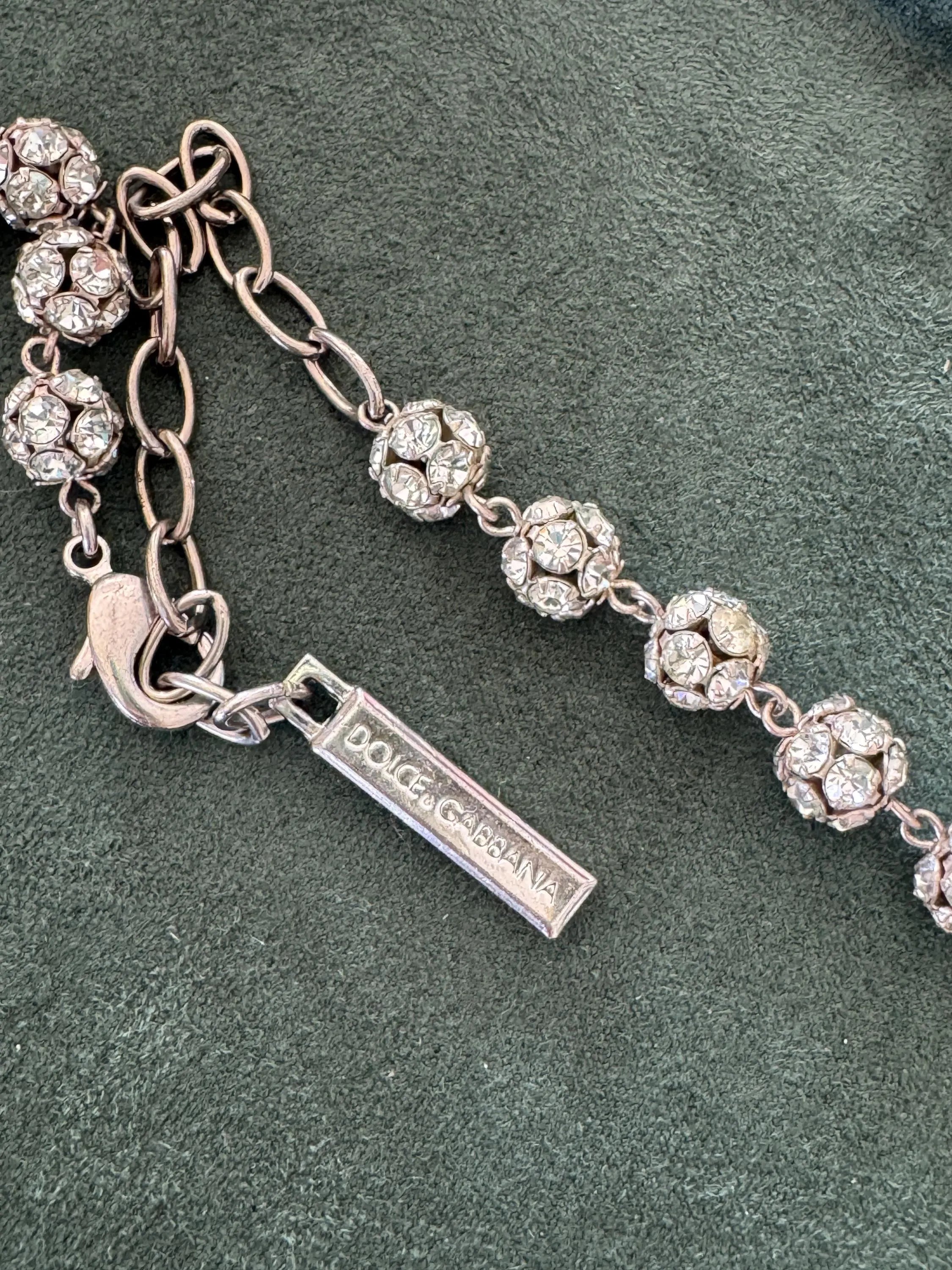Vintage Dolce & Gabbana crystal cross necklace in silver tone, refined designer jewelry and rare luxury piece for sophisticated women