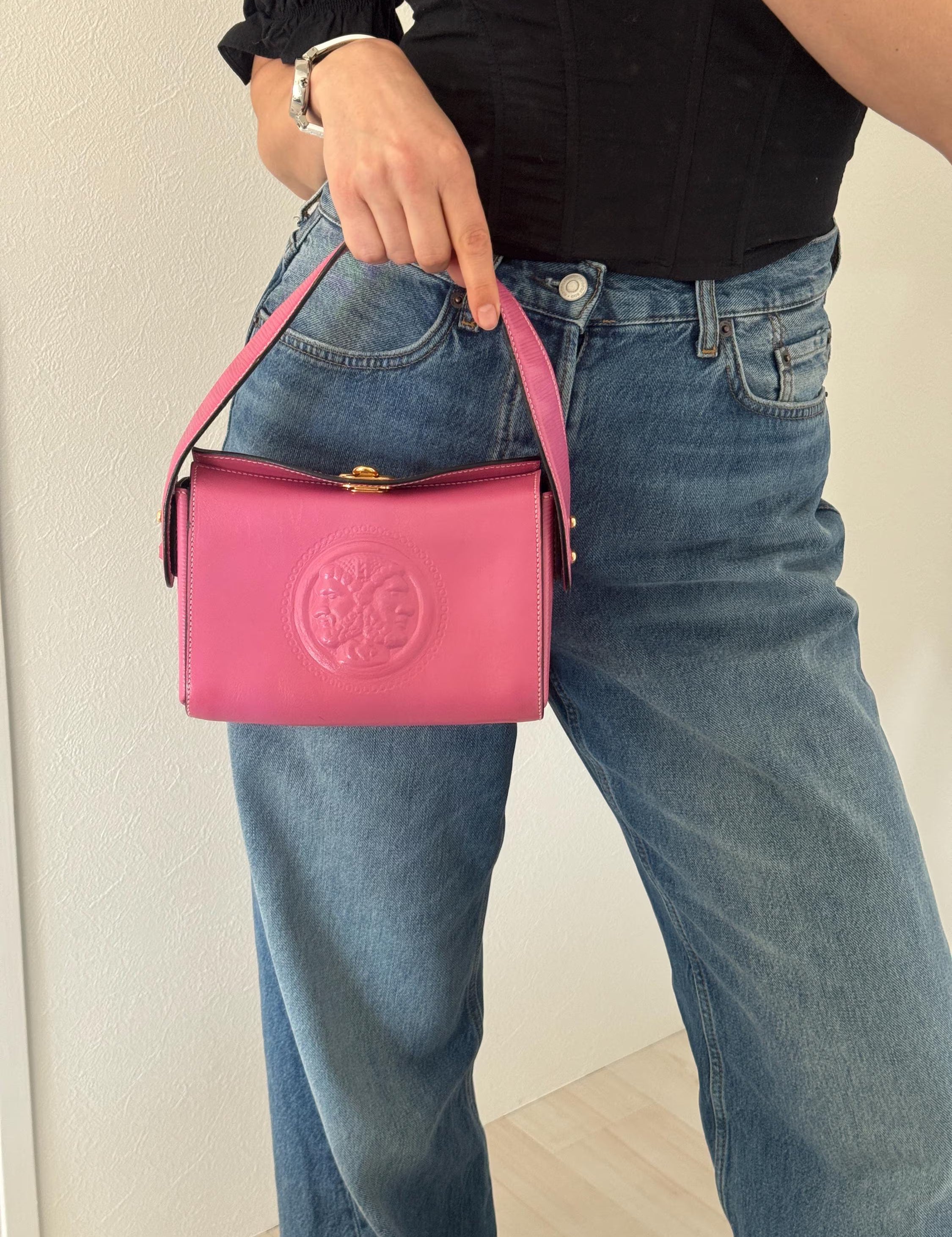 Vintage Fendi pink leather top handle handbag, made in Italy, timeless Italian craftsmanship and refined designer elegance