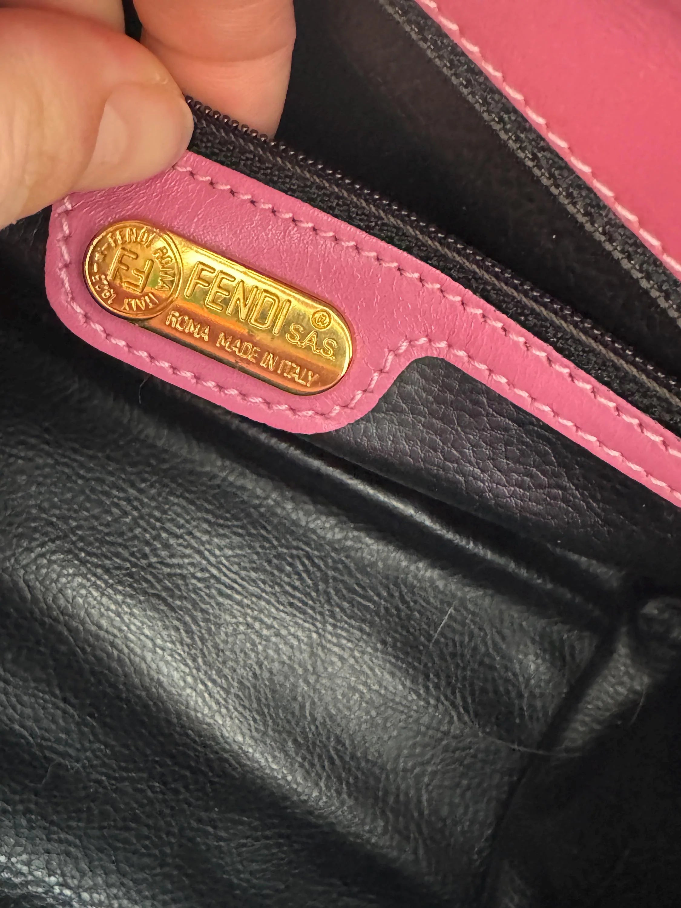 Vintage Fendi pink leather top handle handbag, made in Italy, timeless Italian craftsmanship and refined designer elegance