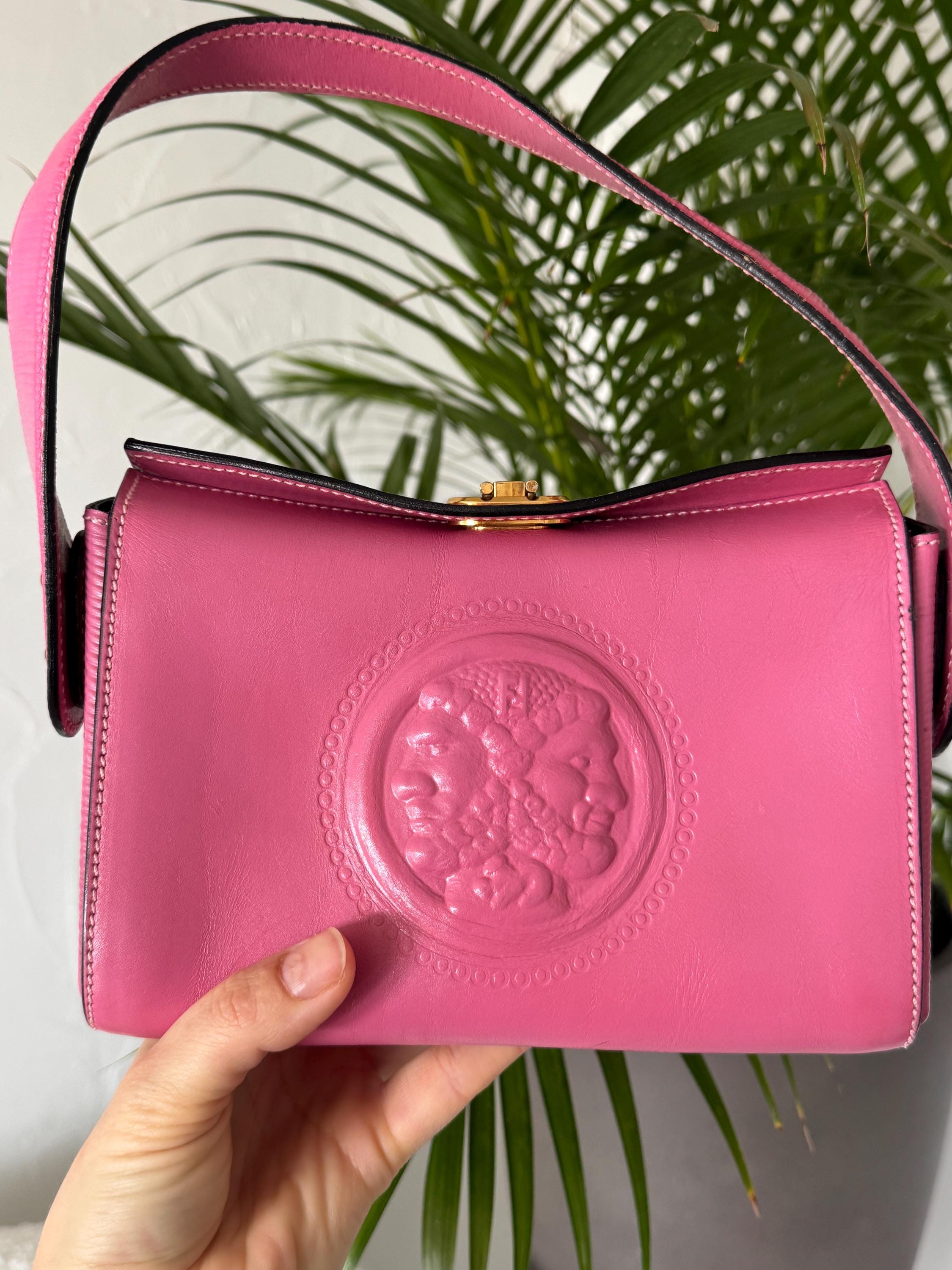 Vintage Fendi pink leather top handle handbag, made in Italy, timeless Italian craftsmanship and refined designer elegance