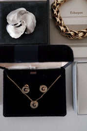 Vintage Givenchy G logo crystal rhinestone necklace and earrings set in gold tone