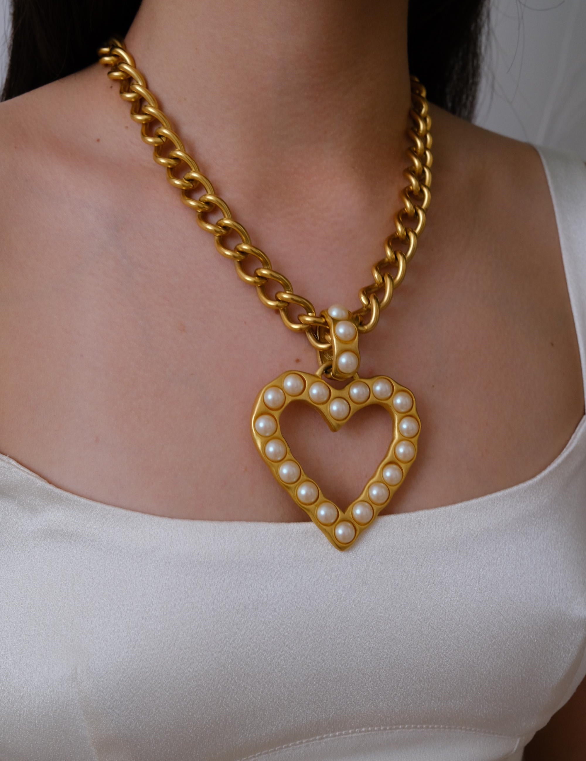 Vintage Givenchy matte gold heart necklace, gold plated designer jewelry with elegant statement style