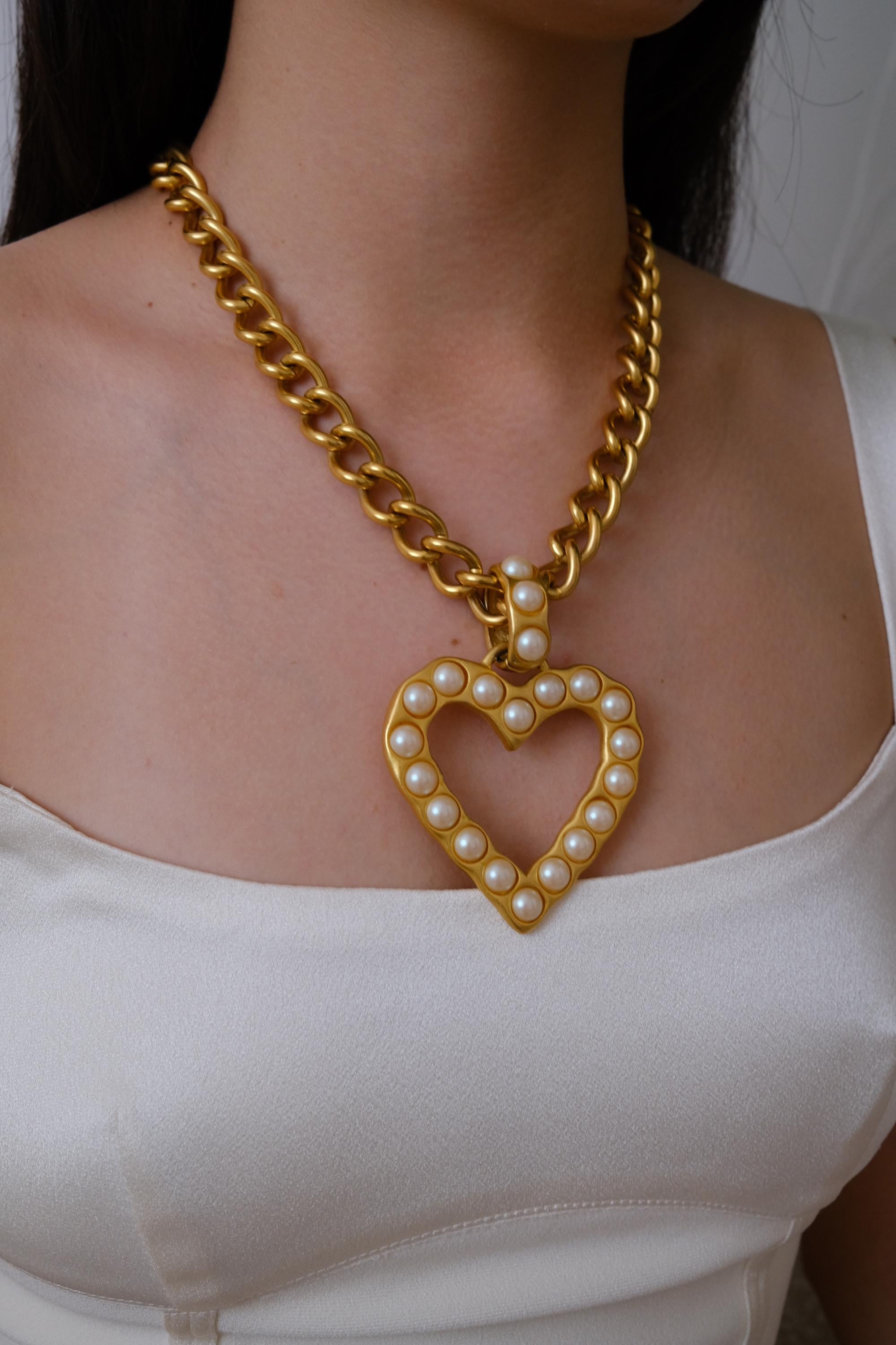 Vintage Givenchy matte gold heart necklace, gold plated designer jewelry with elegant statement style