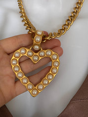 Vintage Givenchy gold plated matte gold heart necklace, designer statement jewelry for women