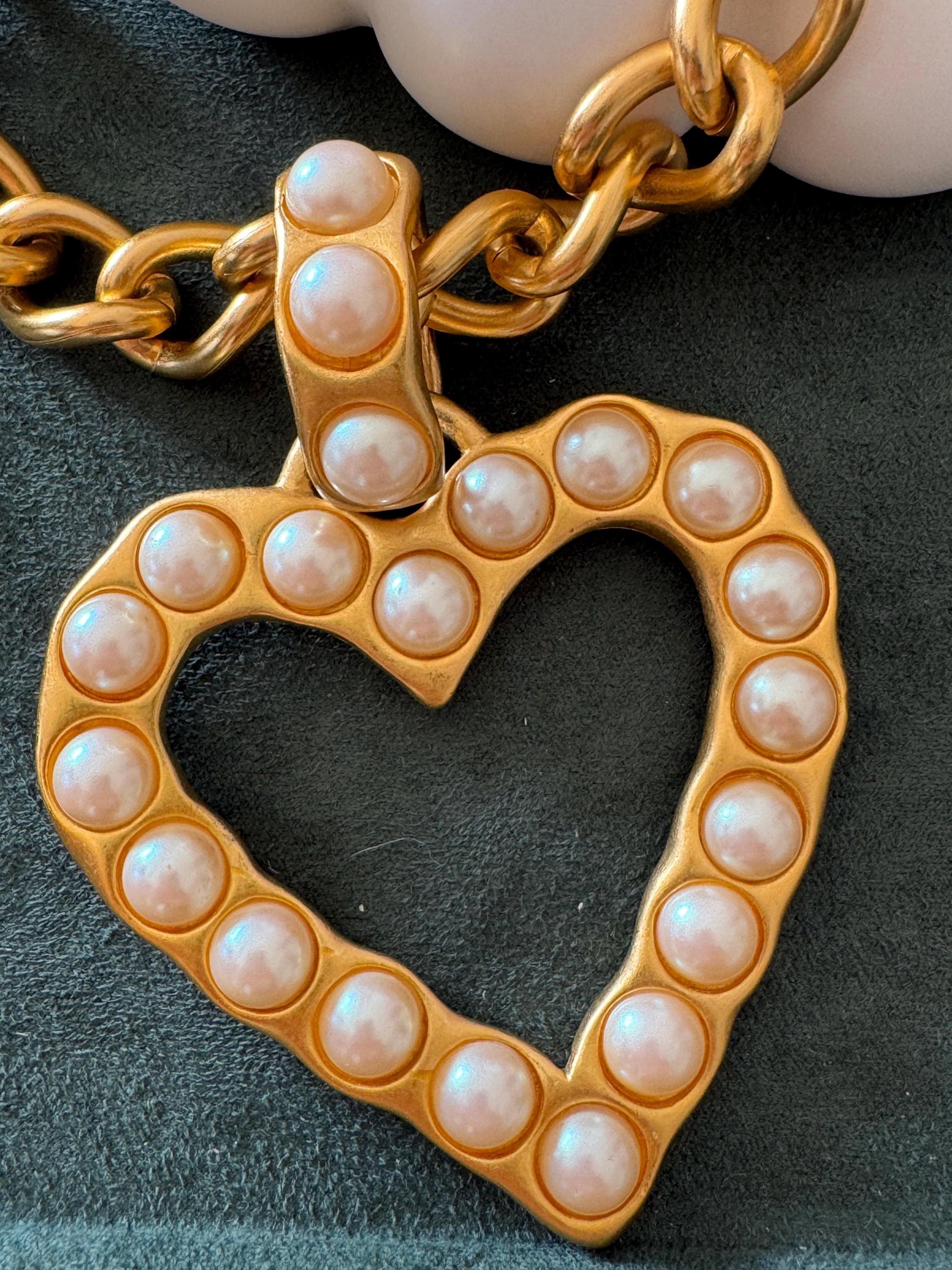 Vintage Givenchy gold plated matte gold heart necklace, designer statement jewelry for women, large pendant necklace women